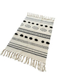Alfombra Bajada Rectangular Negro Pompón Tipo Kelim 100x60cms